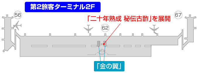 羽田空港第2旅客ﾀｰﾐﾅﾙ2F「金の翼」と展示場所のご案内図